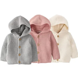 FuYu Baby Kids Solid Color Knitted Cardigan Sweater Coat Customized Children Cotton Fashion clothing in Fall