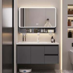 Meuble de salle de bain moderne et écologique en aluminium nid d'abeille avec lavabo intégré et miroir intelligent - Product Image 1
