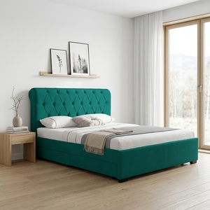 Willsoon <span class=keywords><strong>Letto</strong></span> Contenitore Personalizzato <span class=keywords><strong>Verde</strong></span> Queen/King con Ottomana Idraulica, Struttura in Velluto Morbido, 4 Cassetti, Ruote e <span class=keywords><strong>Testiera</strong></span> con Materasso - Product Image 2
