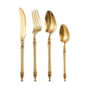 2024 Welcomed Stainless Steel Candelabrum Shaped Brass Customized Color Handle Medieval Classic Cutlery Set