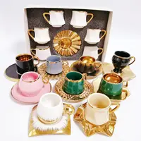 Turkish Golden Coffee Cups and Saucers Serving Set Ceramic Coffee Mugs –  Alici Home
