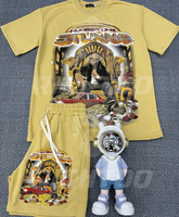 Ensemble 2 pièces personnalisé de haute qualité : Chemise à carreaux avec logo et short en jean, orné de strass, boutons décoratifs, survêtement court pour homme