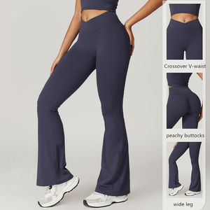 Mallas de Yoga de secado rápido de tela reciclable, mallas de gimnasio con cintura en V, <span class=keywords><strong>pantalones</strong></span> de pierna ancha para correr, mallas acampanadas, <span class=keywords><strong>pantalones</strong></span> deportivos para mujer - Product Image 3