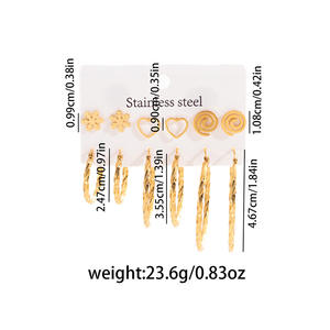 Juego de Aretes de Aro con Forma de Pentagrama en Forma de Corazón QX, Grandes y Exagerados, de Acero Inoxidable Chapado en Oro, Modernos, Unisex, Ideales para Regalo, No se Desvanecen - Product Image 6