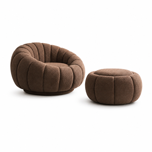 Fauteuil Boucle Moderne en Forme de Citrouille avec Pouf Assorti, Chaise Pivotante d'Appoint pour Salon de Luxe et Hall d'Hôtel - Product Image 1