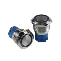 YUMO Tombol Tekan Logam, LA19-AJS1 19Mm/E/12 V/S LED Biru Stainless Steel