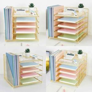 Desk <b>Organizers</b> and Accessories 5 Tier Paper Letter Tray <b>Organizer</b> with <b>File</b> Holder Desktop <b>Organizer</b> for Office Supplies Gold - Product Image 4