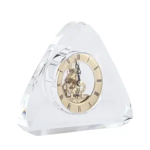 Crystown k9 despertador de mesa cristal personalizado, decorativo, mesa de cristal, calendário de alarme com arco triangular, relógio para presentes de negócios