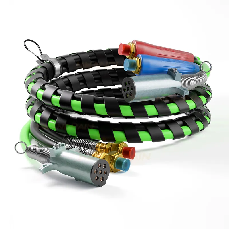 3 In 1 Hose Assemblies Wiht Handle Grip Abs Power Air Line Hose Wrap 7 Way Electrical Cable For Semi Truck Tractor Trailer