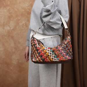Bolso de Hombro de Cuero Genuino Tejido a Mano, de Lujo, con Parches Coloridos, Gran Capacidad, para Mujer, de Fabricante y Proveedor - Product Image 2