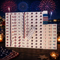 Mahjong Americano, Fichas Acrílicas Rojas y Azules con Guía Impresa con Diseño Floral Azul, Tapete de Juego de Mahjong, 166 Piezas