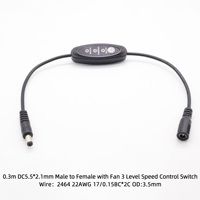 Cable de Extensión USB DC Macho a Hembra, Interruptor de 5V, Ventilador con 3 Niveles de Temperatura Ajustables, Conductor de Cobre, Cable Aislado de PVC de 22AWG, 0.3m