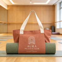 Tas Tote Kanvas Logo Kustom MOQ Fleksibel untuk Matras Yoga, Fitness, Gym, dan Pilates dengan Kotak Penyimpanan Matras Depan Jahitan X