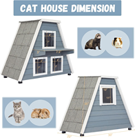 Nichoir triangulaire pour chat en bois de sapin, abri extérieur résistant aux intempéries avec toit en asphalte, plusieurs entrées et pieds surélevés pour utilisation en extérieur
