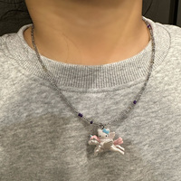 Collier en diamant chaton de dessin animé mignon pour femme, chaîne de clavicule d'été, design de niche, style cool et doux pour fille coquine, accessoires polyvalents