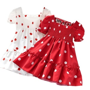 Robe d'été transfrontalière INS pour petites filles, col carré, à volants, imprimé pois, manches courtes, coupe trapèze, en polyester - Product Image 5