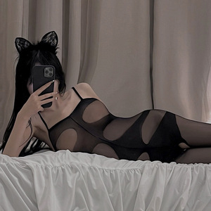 Lemon Story Bodystocking Sexy Noir à Entrejambe Ouvert en Résille pour Femme, Costume de Jeu de Rôle Printemps 2025 - Product Image 2