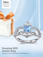 Bague Ancre en Argent Sterling S925 avec Aquamarine Naturelle 1 Carat, Réglable, Bijou Pierre de Naissance de Mars pour Femme, Vente en Gros