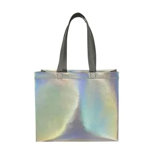 도매 패션 프로모션 사용자 정의 레이저 무지개 빛깔의 비 오븐 캐리 백 쇼핑 토트 백 PP 로고와 적층 부직포 가방