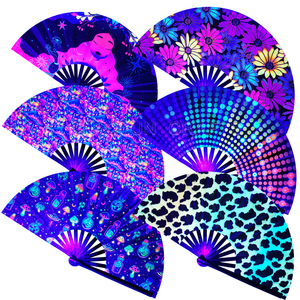 Glowing Under UV Light Big Kung Fu Bamboo Hand Fan