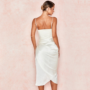 Robe moulante élégante en satin H-5111 pour femmes, été <span class=keywords><strong>2022</strong></span>, décontractée, noire et blanche, sexy, pour club, soirée, robes mi-longues - Product Image 5