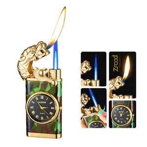 Creative Inflatable Dragon Alligator Tiger Hawk Lighter Windproof Direct Flame Cigarette Lighter With Watch