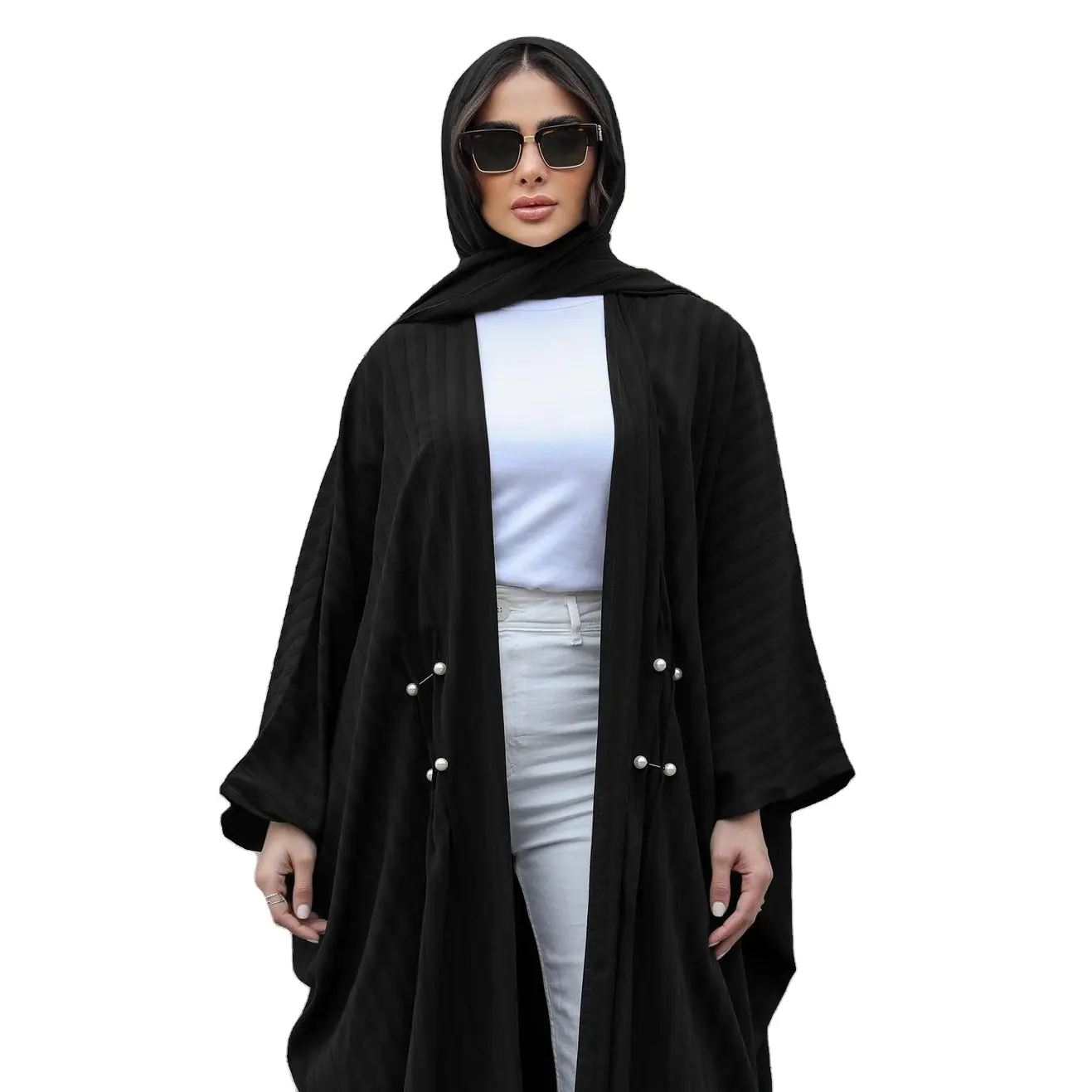 Новейшая индивидуальная Исламская одежда Дубайское исламское платье с карманами в полоску кимоно для мусульманских женщин SQ0167