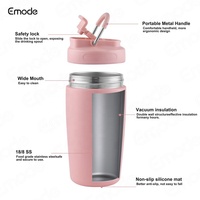 Gobelet isotherme Emode, gobelet de voyage à double paroi pour café, gobelet à café réutilisable en acier inoxydable avec couvercle à poignée pliable à verrouillage
