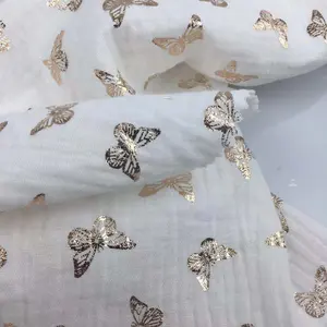 100 хлопчатобумажная гофрированная двухслойная марлевая муслиновая ткань с фольгой 889819 для женских платьев и юбки
