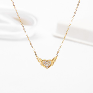 Hongtong, collares colgantes de joyería de moda para mujer de alta calidad con circonita brillante y ala en forma de corazón de acero inoxidable de alta calidad - Product Image 1