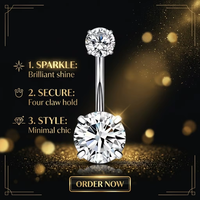 Clous de nombril en acier inoxydable à double extrémité avec 4 griffes, en forme de cœur ou d'étoile, en zircon cubique, bijoux en gros
