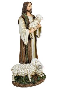 Figuras de Ovejas de Poliresina/Resina, Pastor con Amigos Ovejas, Dorado Marfil, 6 x 12, Figura de Resina para Mesa - Product Image 3
