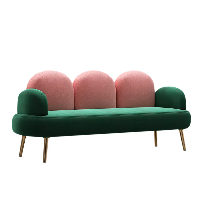 High quality Newest style Green match pink 1+2+3 seats set velvet or fabric material living room sofa furniture