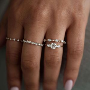 European Style Women's Micro Pave Zircon <b>Stacked</b> <b>Rings</b> Plant Design Index Finger Jewelry Gift - Product Image 5