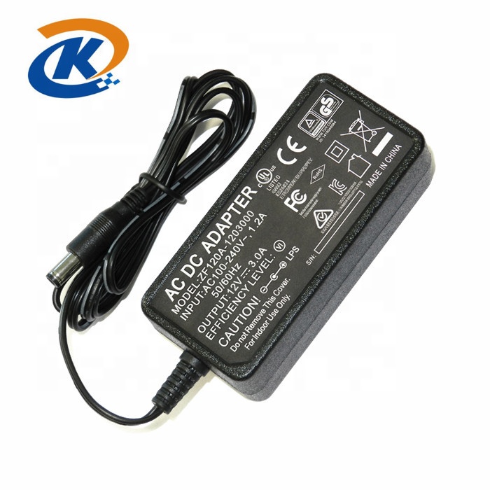 Đầu vào 100-240 v đầu ra 12.0 v 3.0a cung cấp điện class2 power adapter 12vdc 3 amp ac dc biến áp 36 wát chuyển adaptor ul leve vi