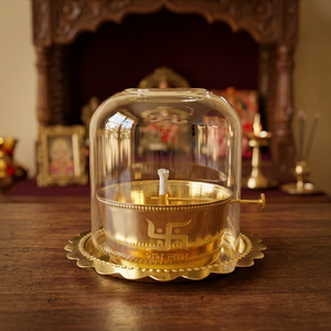 Couverture de Diya Akhand en laiton plaqué or, lampe à huile, décoration pour temple domestique, activités religieuses, Diwali, résistance à la chaleur - Product Image 1
