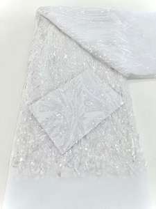 Tissu de dentelle française avec perles de paillettes brodées à la main maille de Style uni avec motif brodé tissu de dentelle en gros - Product Image 2