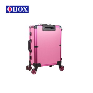 Valise à maquillage Obox grande capacité, portable, avec roulettes pivotantes, couleur rose rouge unie, fermeture à cadenas, boîte de rangement cosmétique - Product Image 3