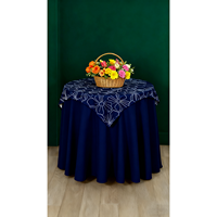 1 nappe tissée simple 100% polyester unie lavable et personnalisable (rond de 70 pouces) avec 1 dessus de nappe imprimé (35x35 pouces) - Ensemble
