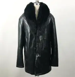custom Genuine varsity Lamb skin leather jacket for mens full fur men leather jacket with fur collar