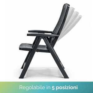 Fauteuil de jardin pliable en plastique anthracite 59x61x104 cm, chaise inclinable d'extérieur - Product Image 3