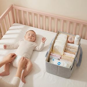 Panier de rangement pliable en velours côtelé gris avec poignée, organiseur de couches pour bébé et rangement quotidien - Product Image 3