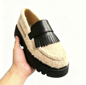 Customized PU Leather Loafers With Fringe Round <b>Toe</b> Slip-On Chunky Platform Rubber Outsole EVA Midsole All Seasons - Product Image 4