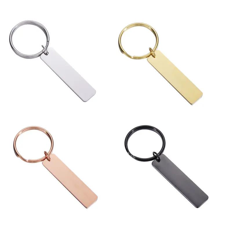 Em branco em aço Inoxidável Bar Keychain 40*10mm Prata/Ouro/Ouro Rosa Dog Tag Keychain com logotipo do laser Personalizado