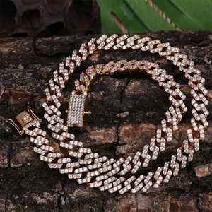 Iced Out Bling Zircon Cubique Or Miami forme Carrée Cubain Lien Chaîne CZ Collier Hip hop Colliers Hommes Drop Shipping bijoux - Product Image 1