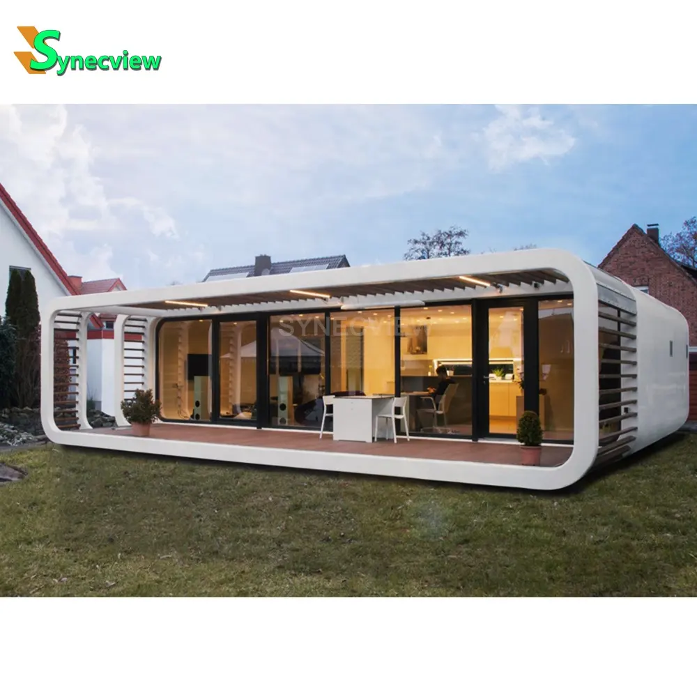Prefab houses 2 Bedroom with Kitchen 20ft 40ft luxury light steel apple cabin house modular home glass design capsule pod house