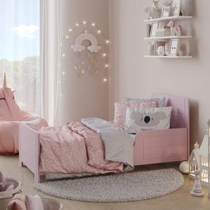 <span class=keywords><strong>Lit</strong></span> classique en bois pour enfants <span class=keywords><strong>avec</strong></span> garde-corps latéral de sécurité pour filles et garçons, parfait pour la sécurité combinée des chambres junior (rose) - Product Image 5
