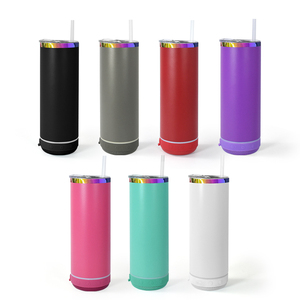 Gobelet à haut-parleur Bluetooth à base arc-en-ciel de 20oz gobelet enduit de poudre en acier inoxydable gobelet électrolytique avec couvercle et pailles - Product Image 4