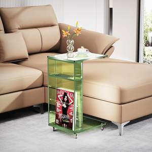 Mesa Auxiliar Acrílica Transparente con Ruedas Bloqueables, Mesa Auxiliar en Forma de <span class=keywords><strong>C</strong></span> para Sofá, Mesitas de Centro Pequeñas - Product Image 4