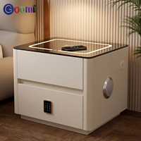Table de chevet à chargement sans fil, lumière à capteur, LED 3 couleurs, USB, haut-parleur unique et verrouillage par mot de passe, table de chevet roulante pour chambre à coucher